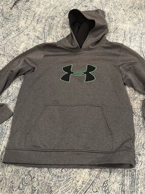 Under Armour Youth XL Loose Gray Hoodie Green Logo Pullover